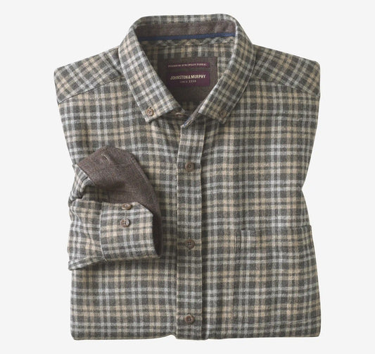 Neal Heathered Shirt - Charcoal/Tan Split Plaid