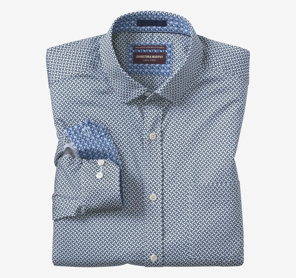 Logan Printed Long-Sleeve Shirt - White/Navy Fan