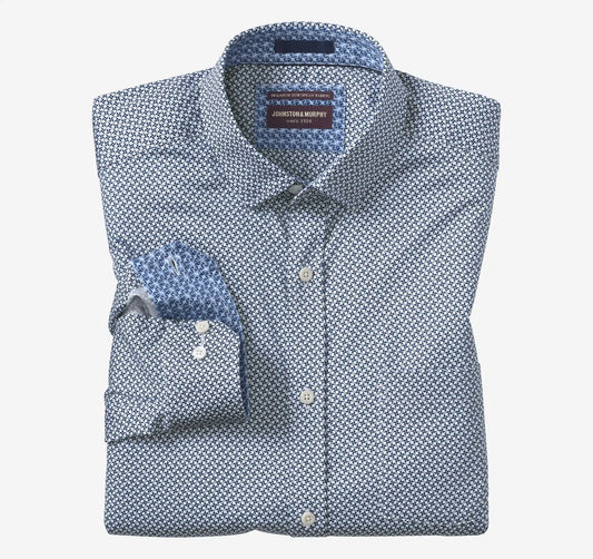 Logan Printed Long-Sleeve Shirt - White/Navy Fan