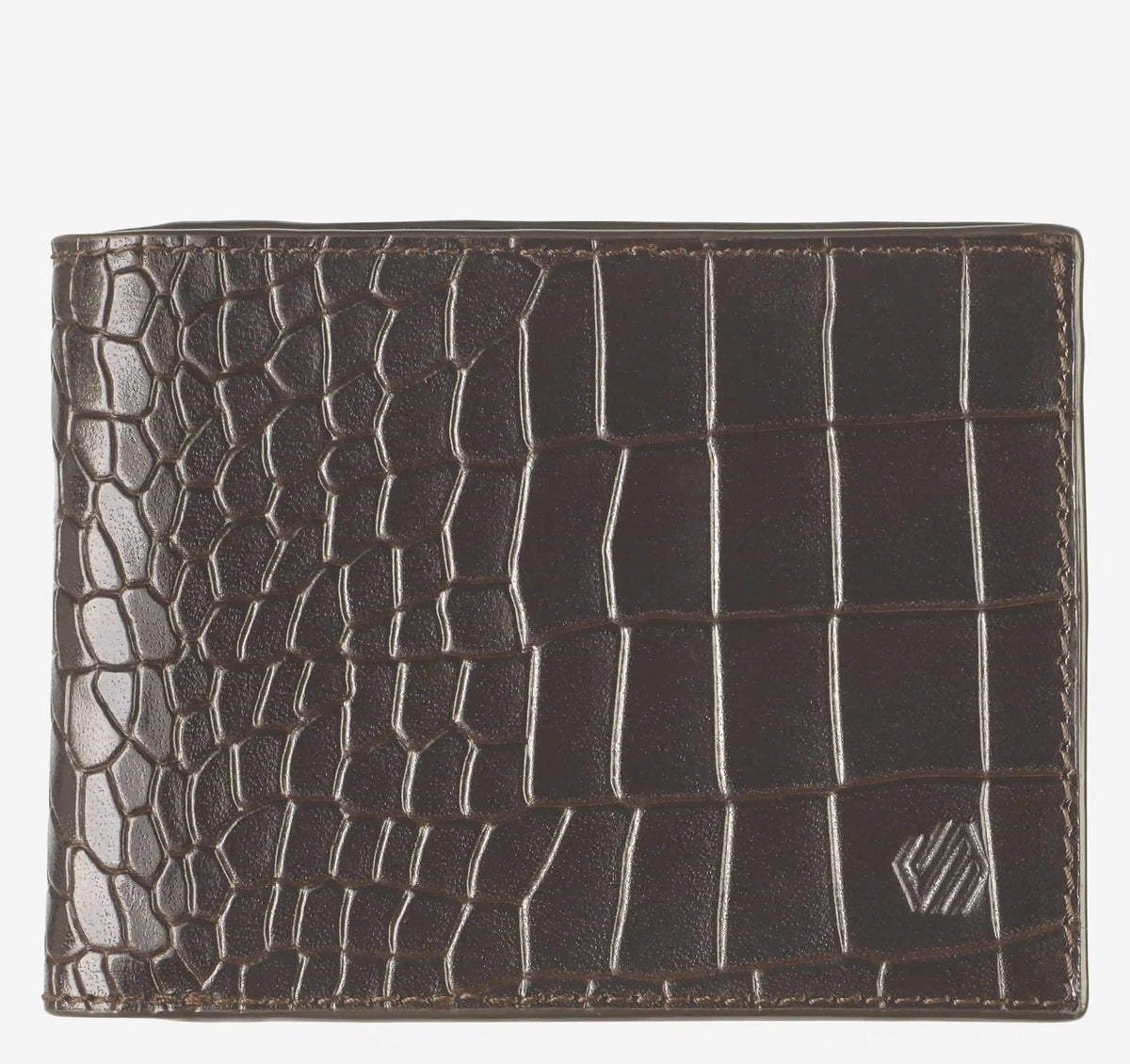 Croc-Embossed Leather Billfold Wallet - Mahogany