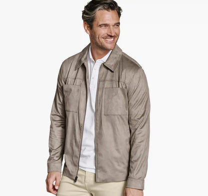 Faux-Suede Full-Zip Jacket - Taupe