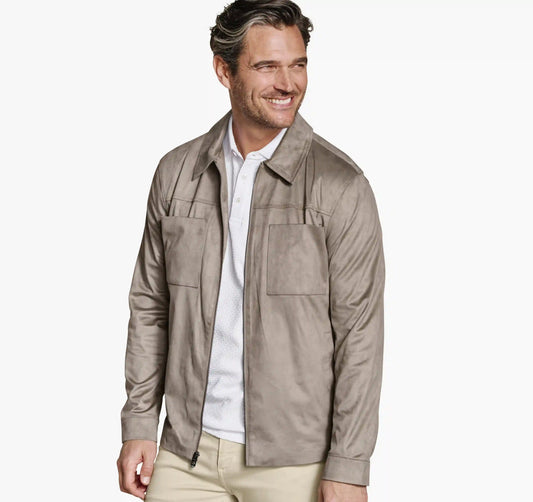 Faux-Suede Full-Zip Jacket - Taupe