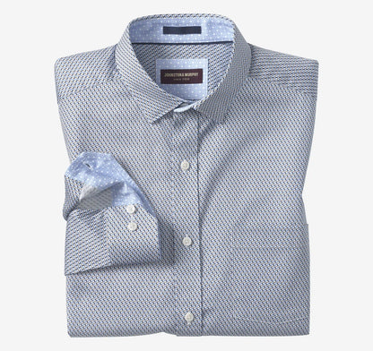 Logan Printed Long-Sleeve Shirt - Navy/Brown Triangle Grid