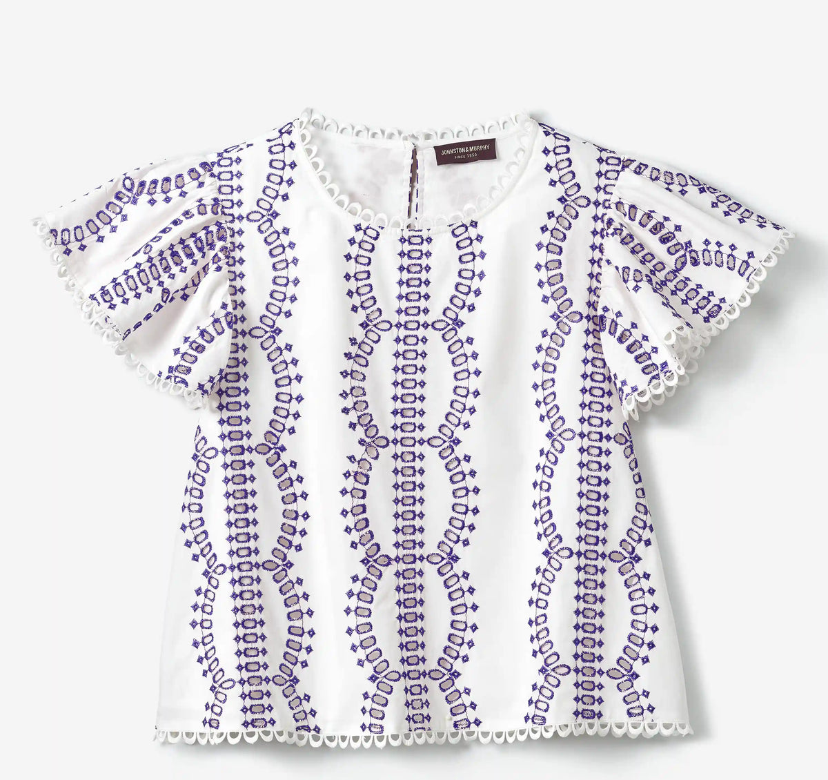 Game Day Eyelet Flutter Sleeve Top - White/Purple