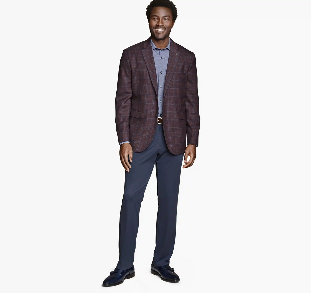 Dress Wool Blazer - Burgundy Windowpane Plaid
