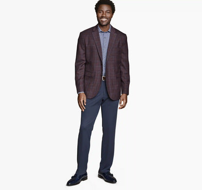 Dress Wool Blazer - Burgundy Windowpane Plaid