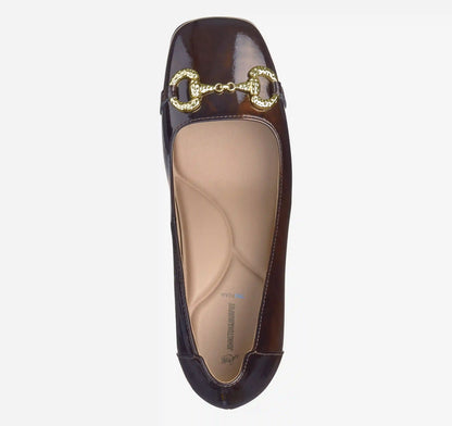 Whitney Bit Pump - Dark Brown Brushed Italian Patent Leather