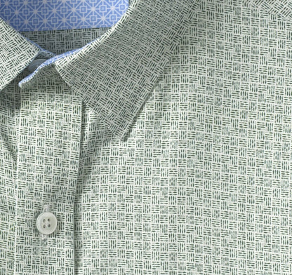 Logan Printed Short-Sleeve Shirt - Green Hashed Squares