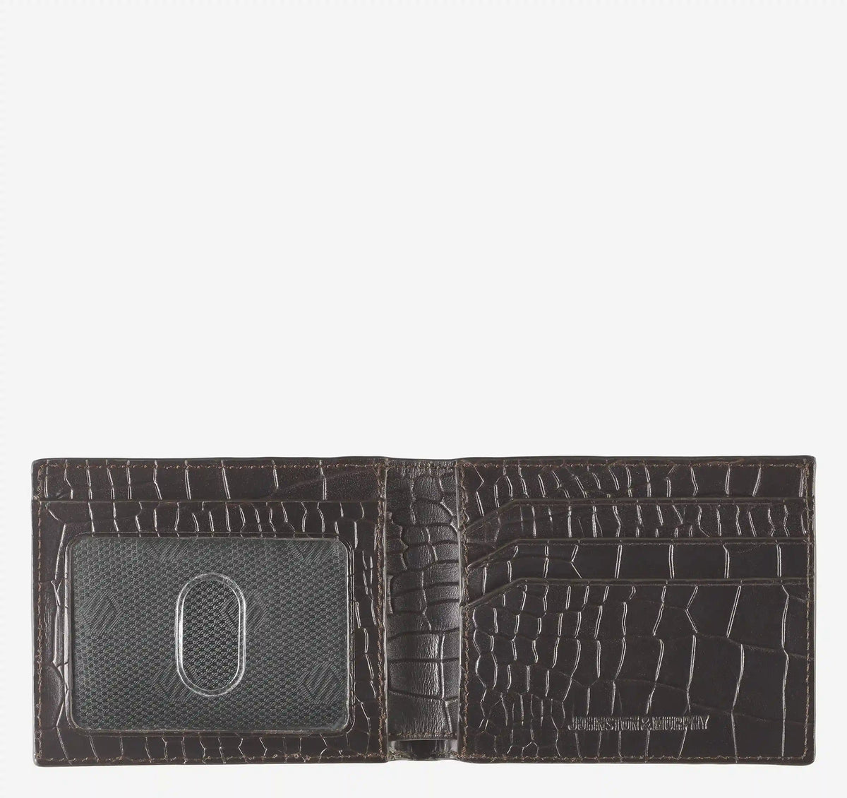 Croc-Embossed Leather Billfold Wallet - Mahogany