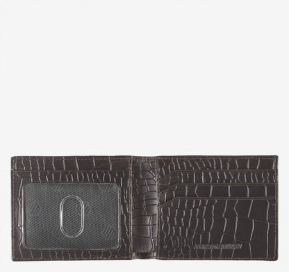 Croc-Embossed Leather Billfold Wallet - Mahogany
