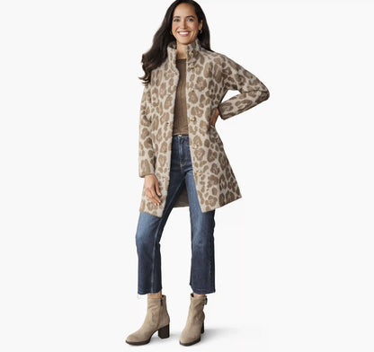 Eyelash Coatigan - Tan/Bone Leopard Print