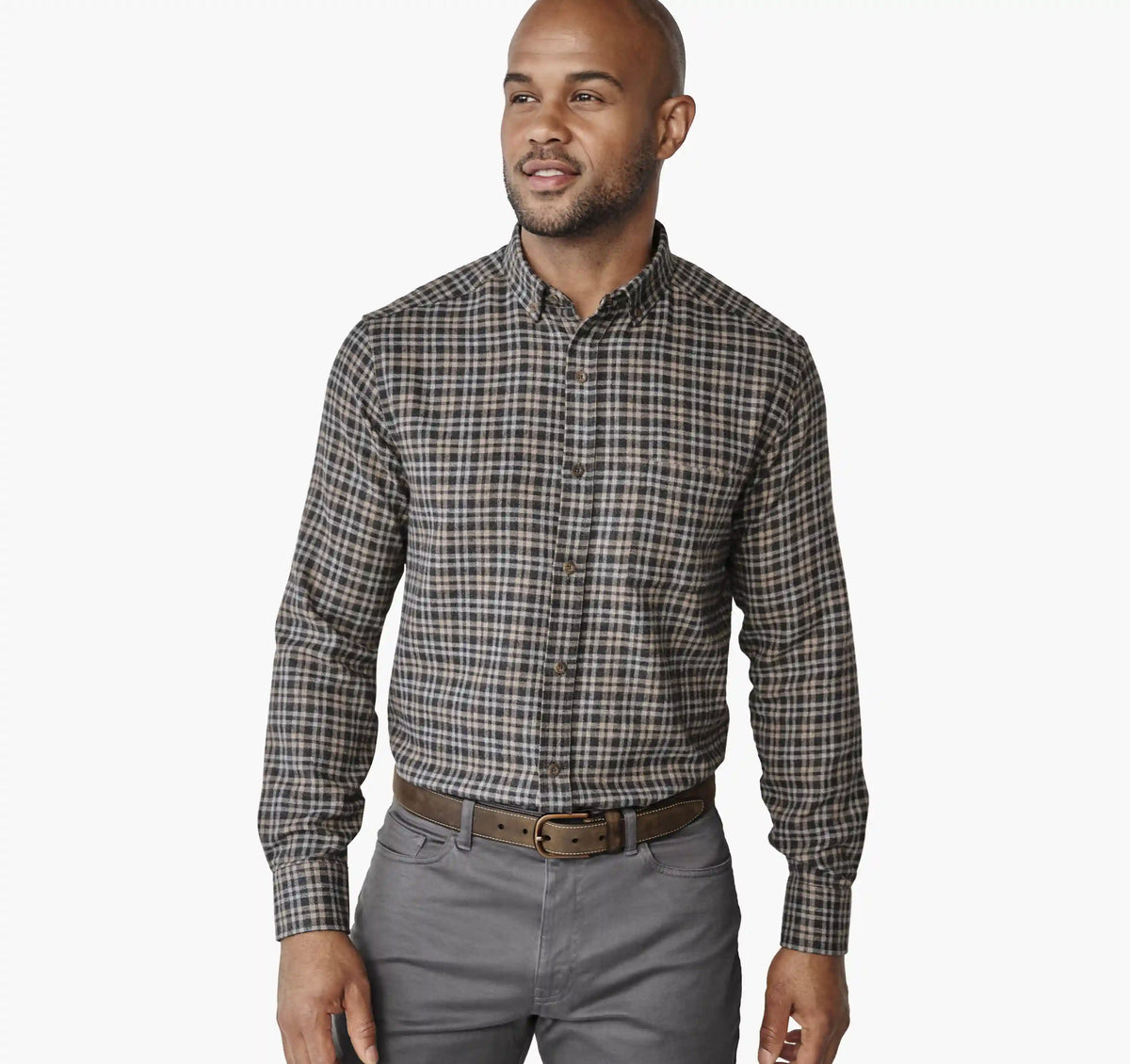 Neal Heathered Shirt - Charcoal/Tan Split Plaid