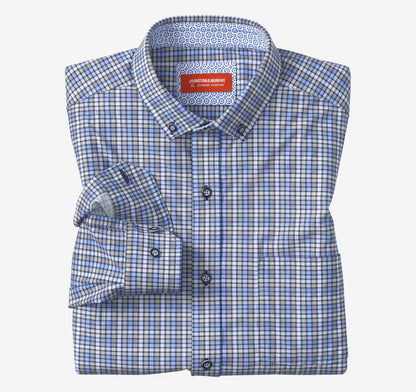 XC+™ Motion Long-Sleeve Sport Knit Shirt - Blue/Tan Check