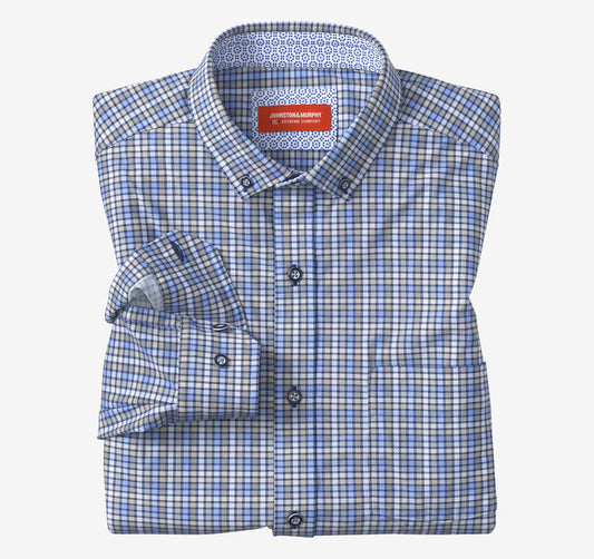 XC+™ Motion Long-Sleeve Sport Knit Shirt - Blue/Tan Check