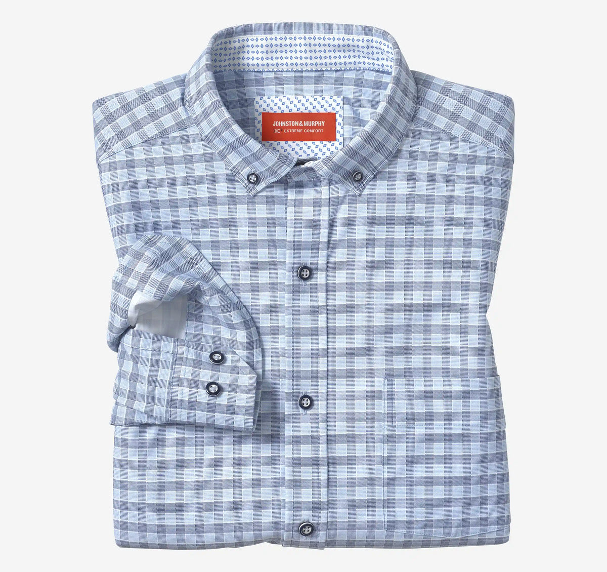 XC+™ Motion Long-Sleeve Sport Knit Shirt - Blue/Navy Two-Tone Gingham