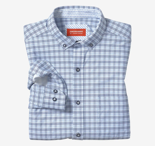 XC+™ Motion Long-Sleeve Sport Knit Shirt - Blue/Navy Two-Tone Gingham