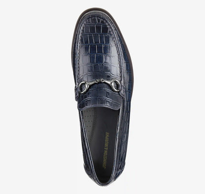Humphrey Bit Loafer - Navy Croc-Embossed Full-Grain Leather