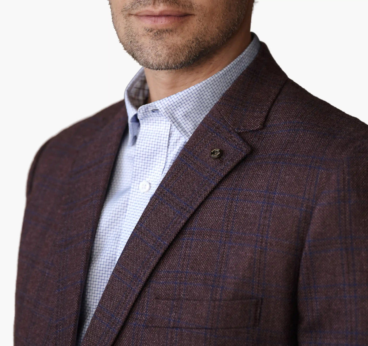 Townsend Dress Wool Blazer - Burgundy Windowpane Plaid