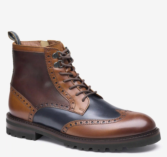 Britton Wingtip Boot - Tan/Navy/Burgundy Hand-Finished Full-Grain Leather