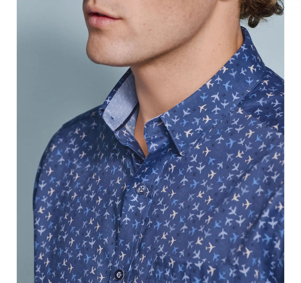 Logan Printed Short-Sleeve Shirt - Navy Flight Paths