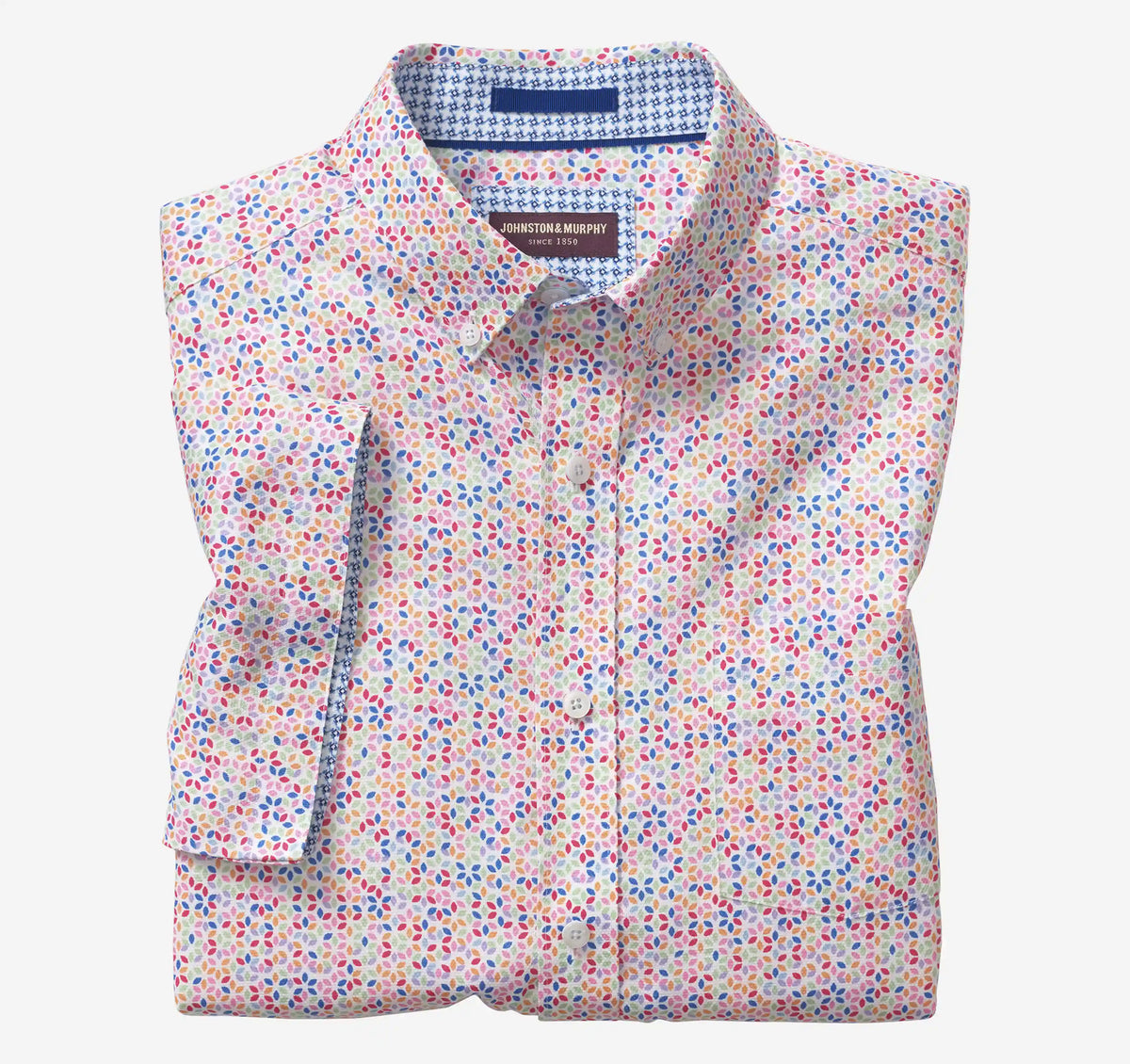 Textured Cotton Short-Sleeve Shirt - White Multi Geo Petal