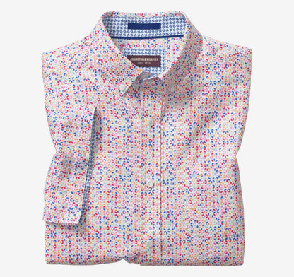 Textured Cotton Short-Sleeve Shirt - White Multi Geo Petal