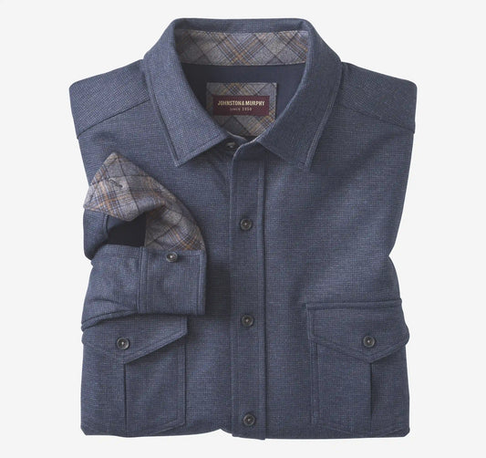 Eason Knit Shirt - Navy Mini Gingham