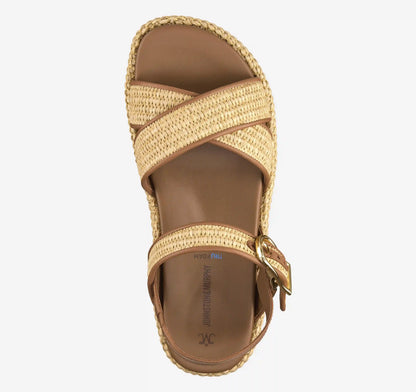 Carli Cross-Band Sandal - Natural Raffia/Cognac Nappa Leather