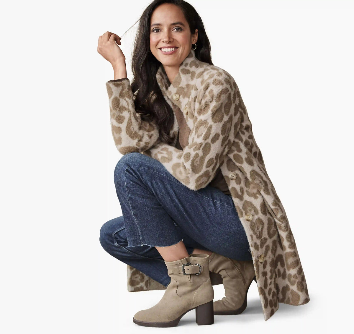 Eyelash Coatigan - Tan/Bone Leopard Print