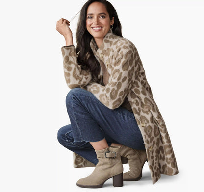 Eyelash Coatigan - Tan/Bone Leopard Print