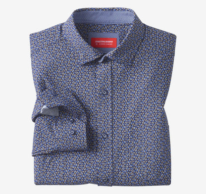 XC+™ Motion Long-Sleeve Print Knit Shirt - Navy Multi Hexagon Outline