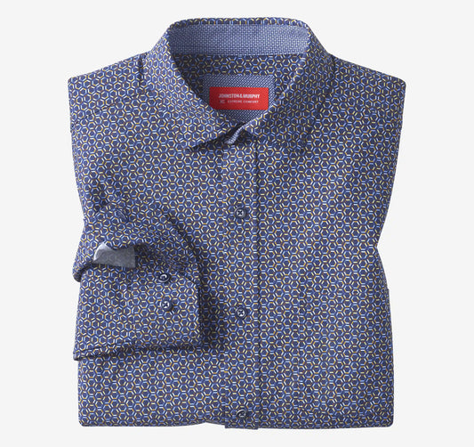 XC+™ Motion Long-Sleeve Print Knit Shirt - Navy Multi Hexagon Outline