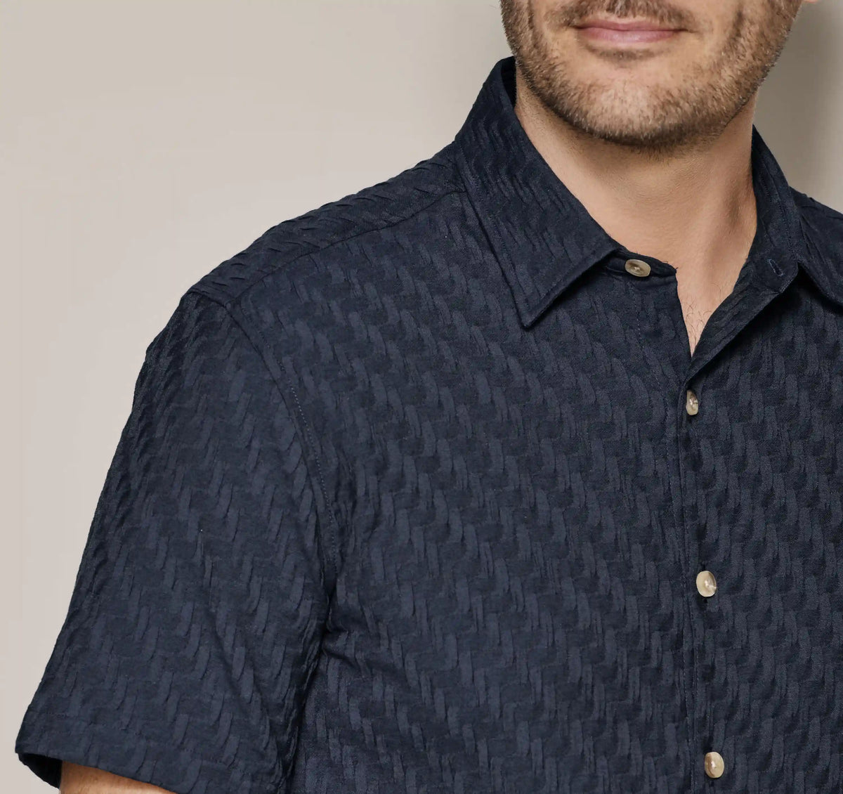 Monterey Textured Short-Sleeve Shirt - Navy Diagonal Bar