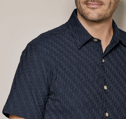 Monterey Textured Short-Sleeve Shirt - Navy Diagonal Bar