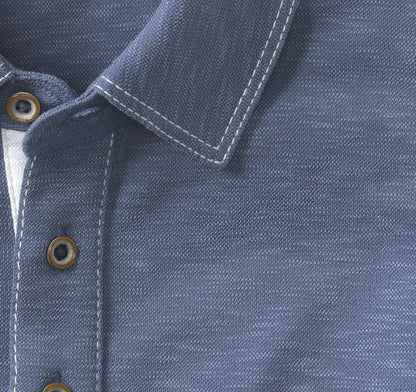 Vintage Slub Long-Sleeve Polo - Blue