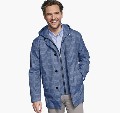 Upton Water-Resistant Raincoat - Blue Plaid