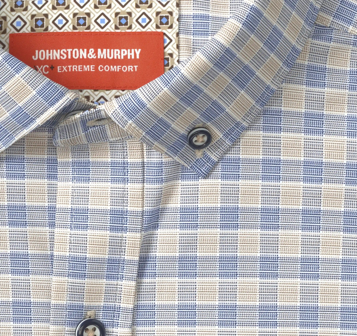 XC+™ Motion Long-Sleeve Sport Knit Shirt - Tan/Navy Two-Tone Gingham