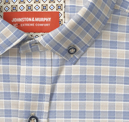 XC+™ Motion Long-Sleeve Sport Knit Shirt - Tan/Navy Two-Tone Gingham