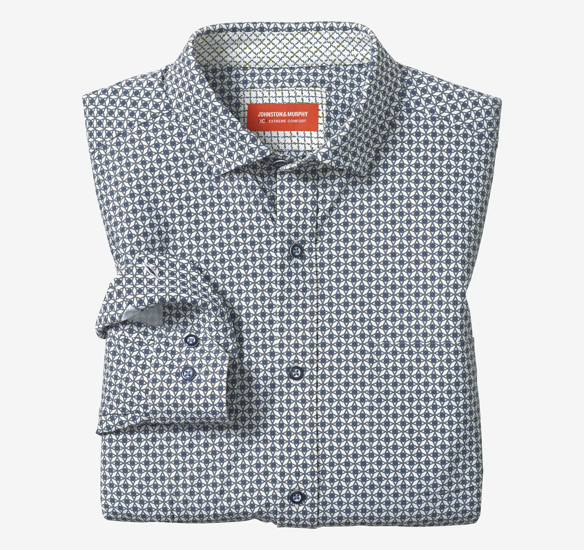 XC+™ Motion Long-Sleeve Print Knit Shirt - White/Navy Interlocking Geo Print