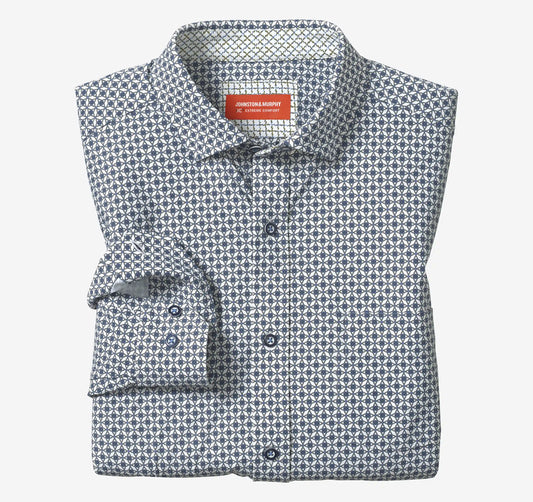 XC+™ Motion Long-Sleeve Print Knit Shirt - White/Navy Interlocking Geo Print