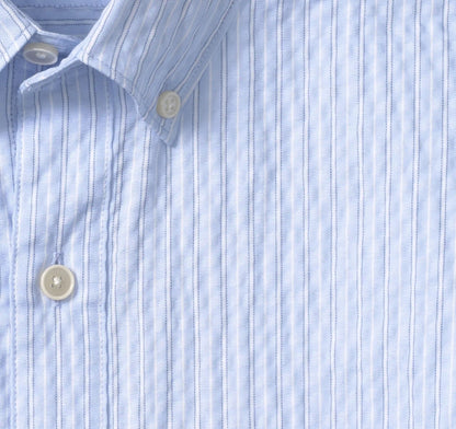 Leland Seersucker Short-Sleeve Shirt - Light Blue Striped