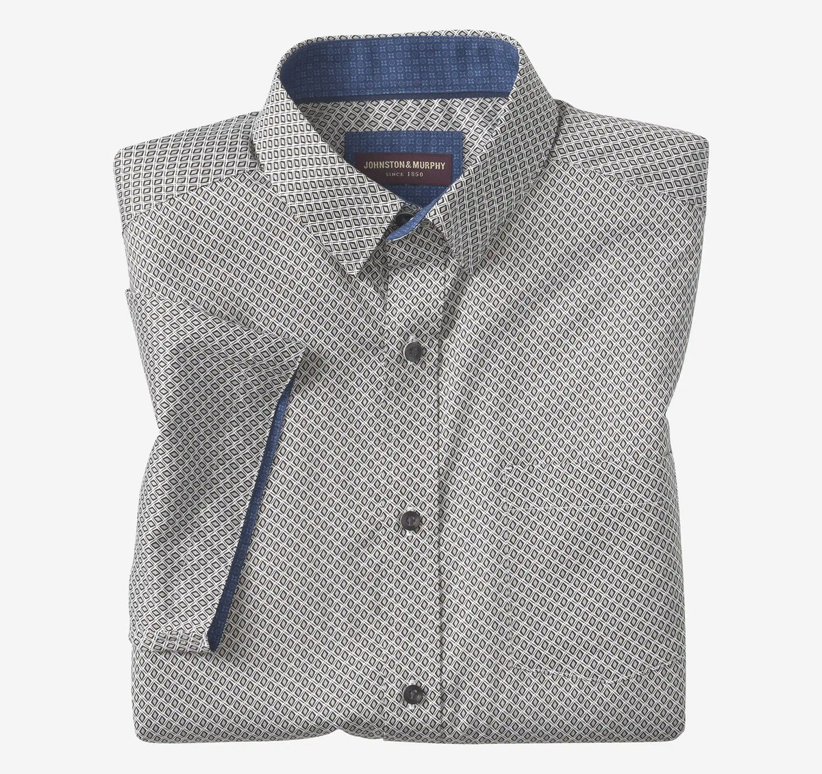 Logan Printed Short-Sleeve Shirt - Gray Diamond Grid
