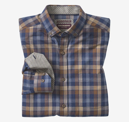 Huntley Mélange Shirt - Navy/Brown Large Plaid