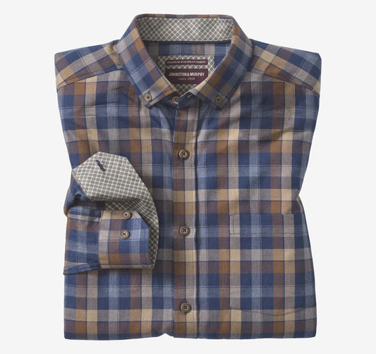 Huntley Mélange Shirt - Navy/Brown Large Plaid