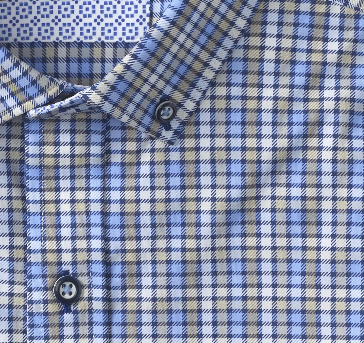 XC+™ Motion Long-Sleeve Sport Knit Shirt - Blue/Tan Check