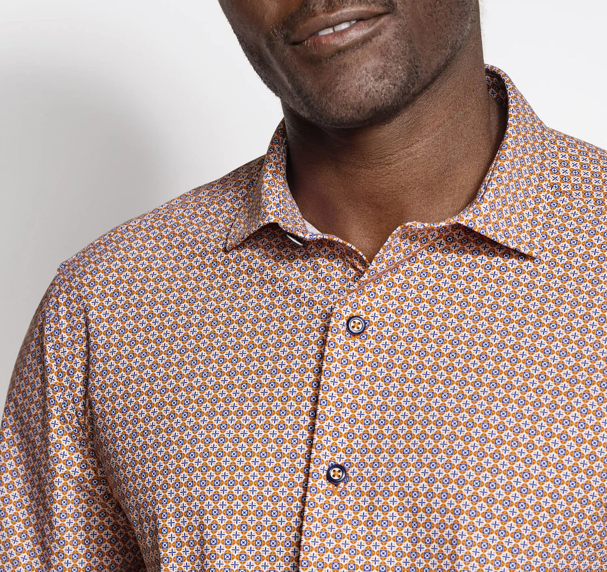 XC+™ Motion Short-Sleeve Print Knit Shirt - Orange Quad Grid