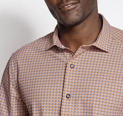 XC+™ Motion Short-Sleeve Print Knit Shirt - Orange Quad Grid
