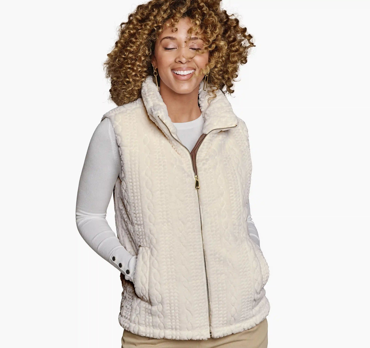 Cable Faux-Fur Vest - Cream