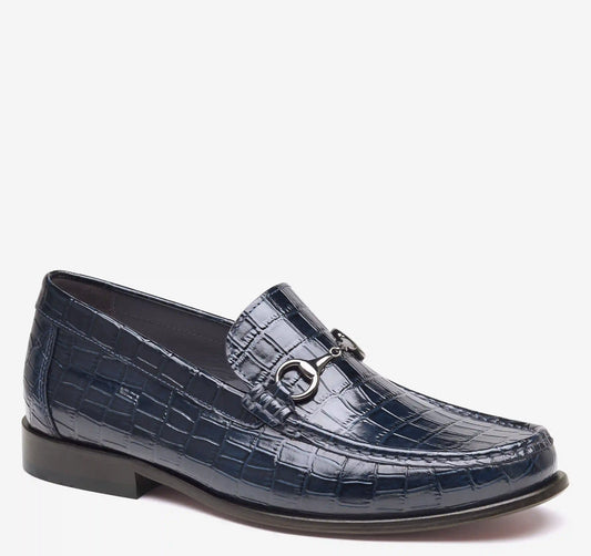 Humphrey Bit Loafer - Navy Croc-Embossed Full-Grain Leather