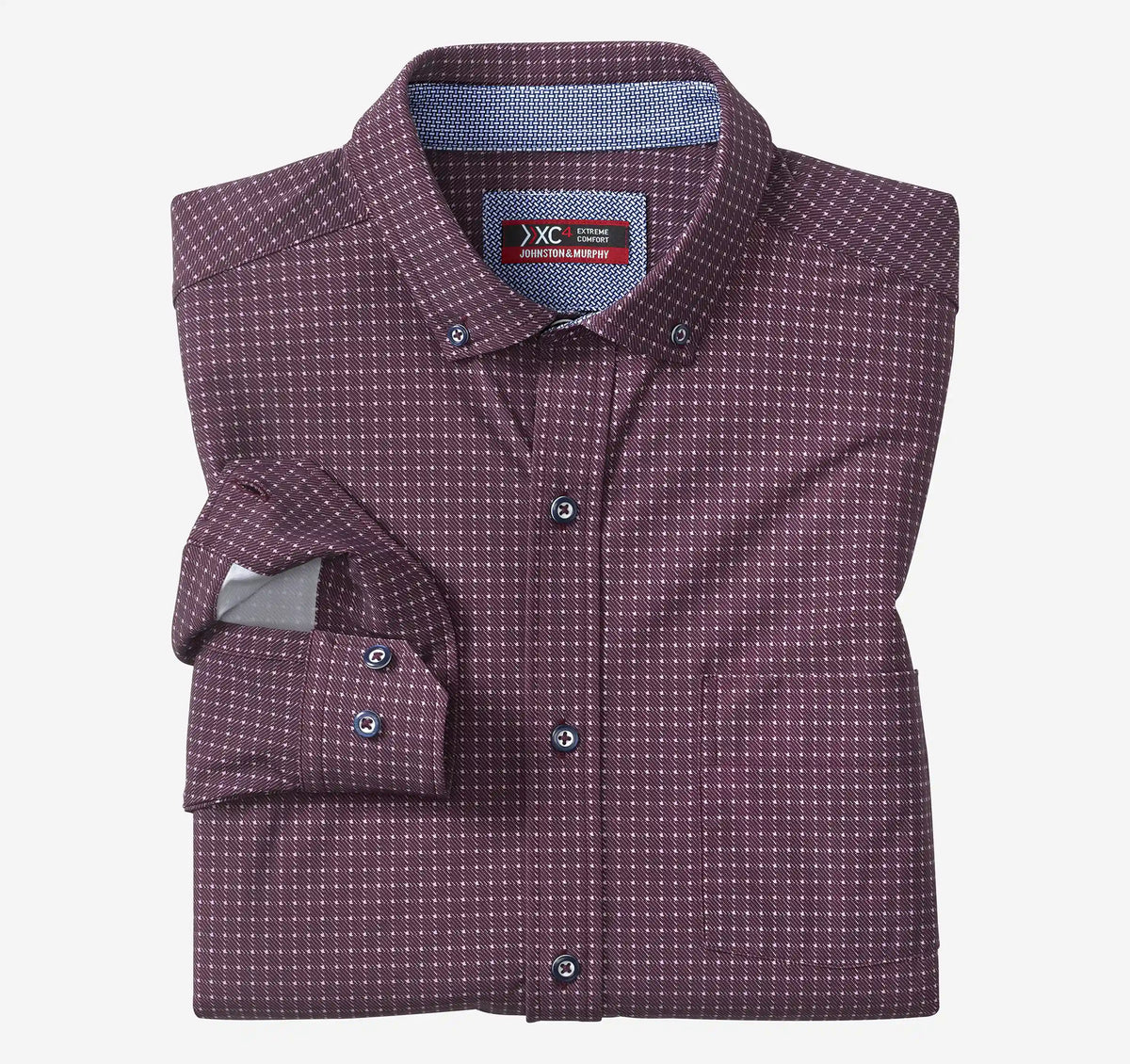 XC+™ Motion Long-Sleeve Sport Knit Shirt - Burgundy Twill Grid